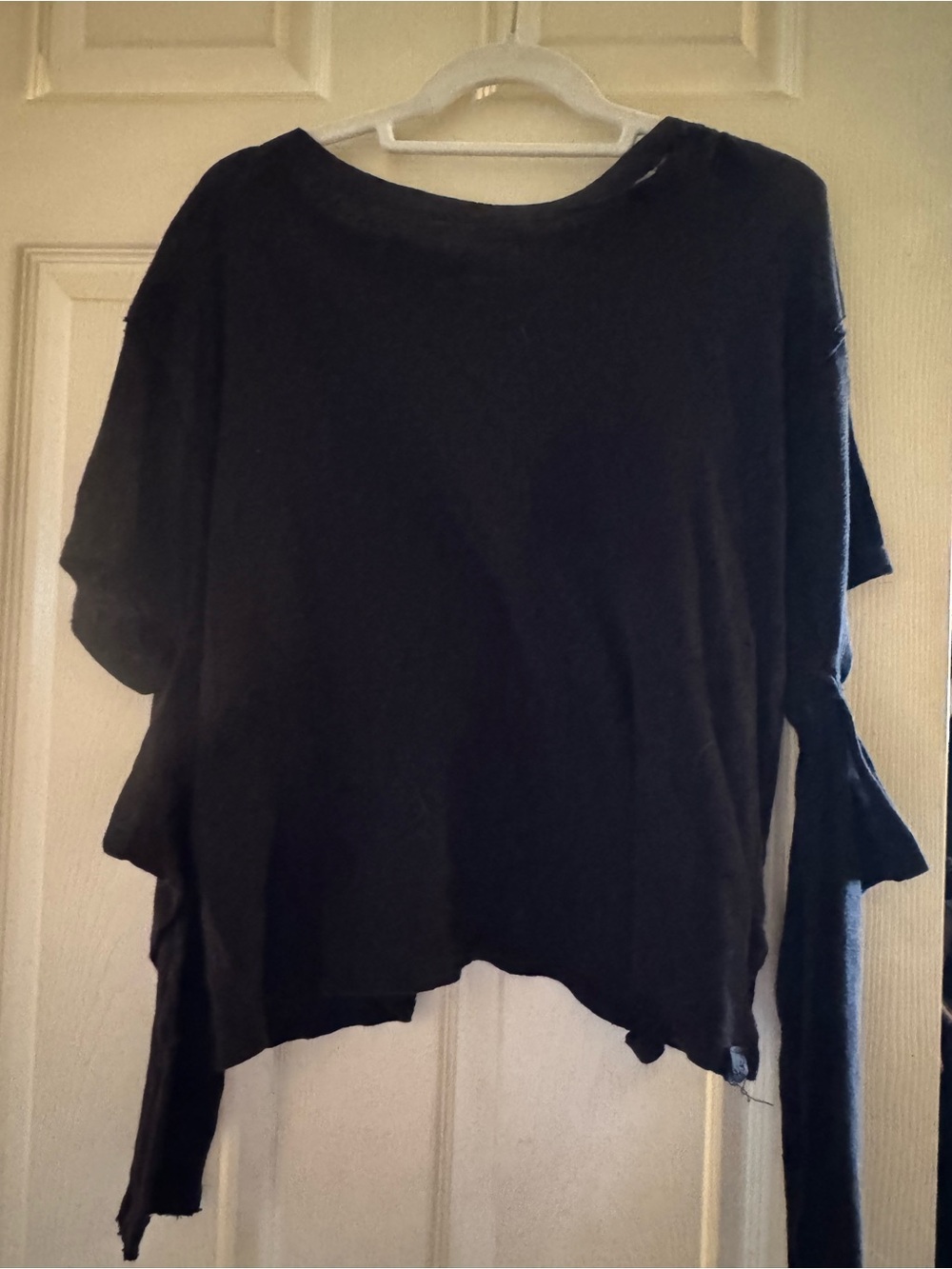 Free People-Black Long-Sleeve Fashion Cutaway Top